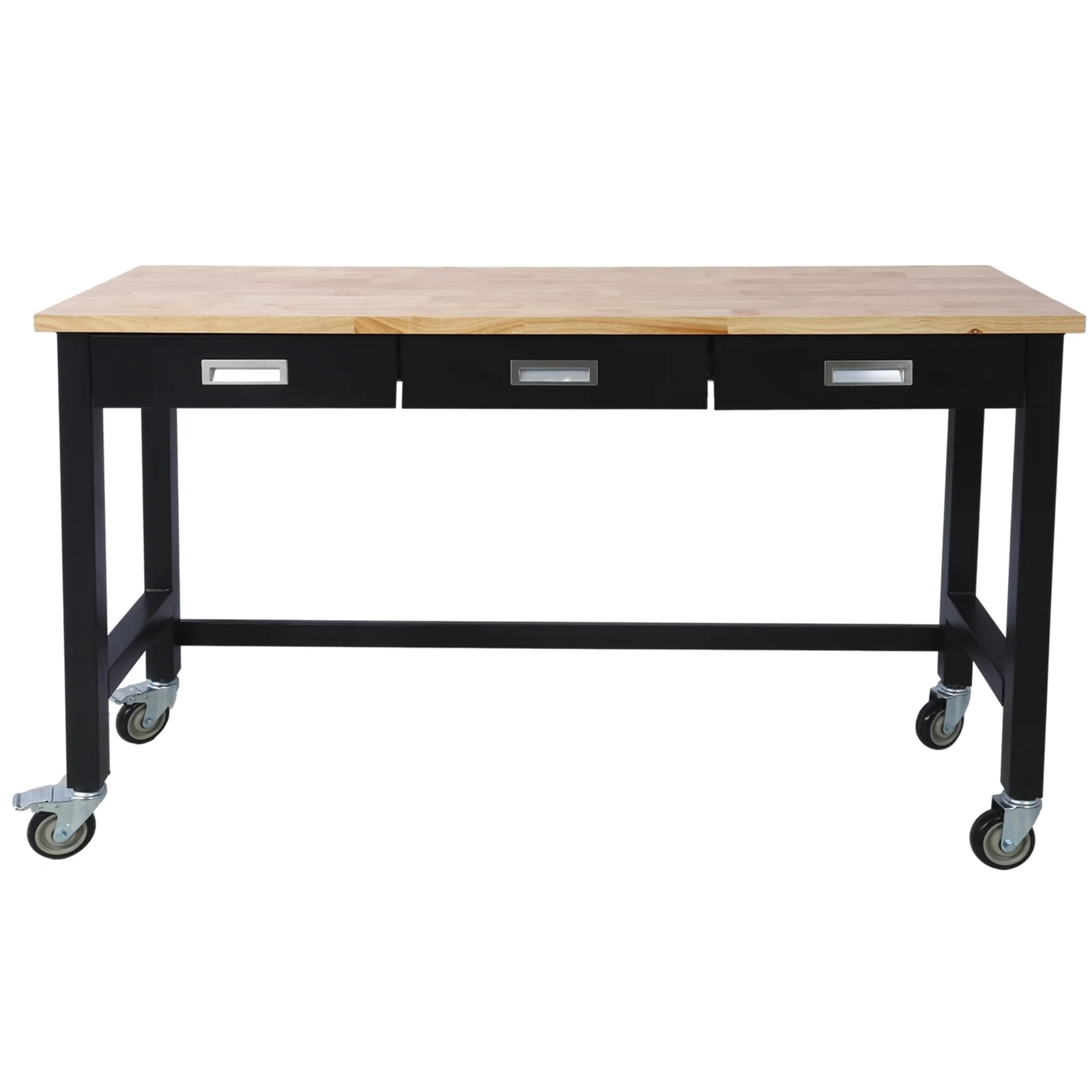 60in Work Bench, Adjustable Workbench with Drawer Storage, Heavy Duty Bamboo Wood Work Table with Wheels for Garage Home Office