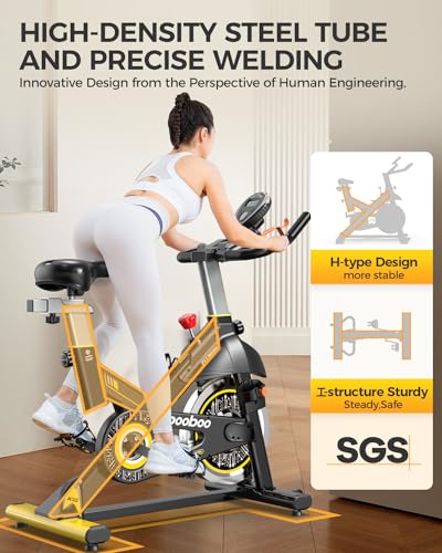pooboo Exercise Bike, Adjustable Magnetic/Brake Pad Resistance Silent Belt Drive, Indoor Cycling Bike for Home Cardio