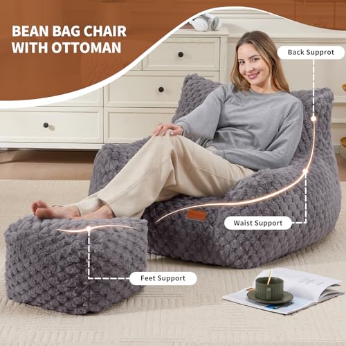 Big Bean Bag Chairs for Adults Cozy Giant Bean Bag Sofa Chair, Gaming Bean Bag Chairs with Foot Rest, Lounge Comfy Chair Indoor for Bedroom