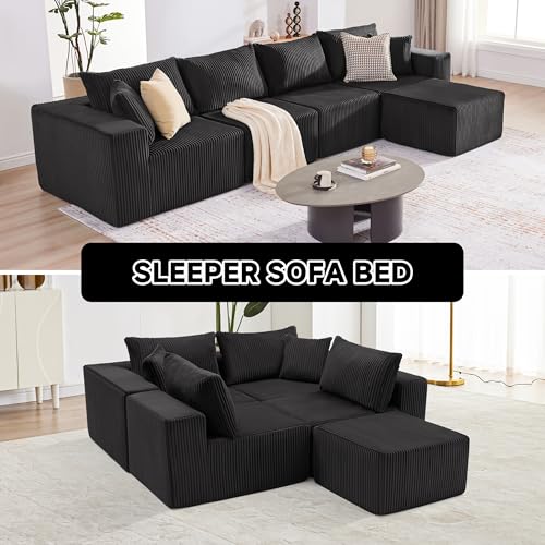 107.4" Cloud Couch Sectional, Modular Sofa with Deep Seat, Plush Corduroy L Shaped Boneless Couch, Convertible Sectional Couches for Living Room