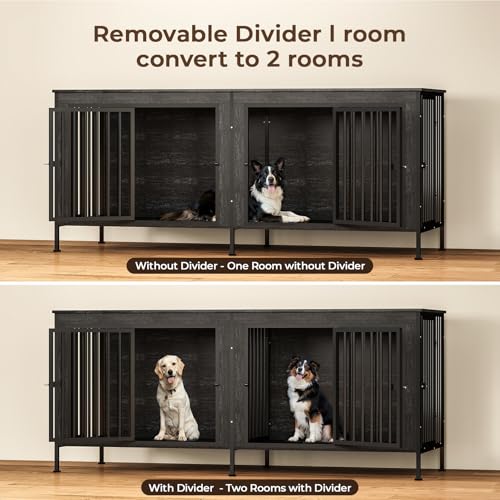 78 Inch Dog Crate Furniture for 2 Dogs,Extra Large Double Dog Kennel Furniture with Removable Divider, XXL Thick Wooden Dog Cage TV Stand