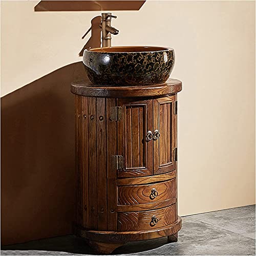 Freestanding Pedestal Sink Hotel Art Basin, Retro Style Bathroom Sink Cabinet Set