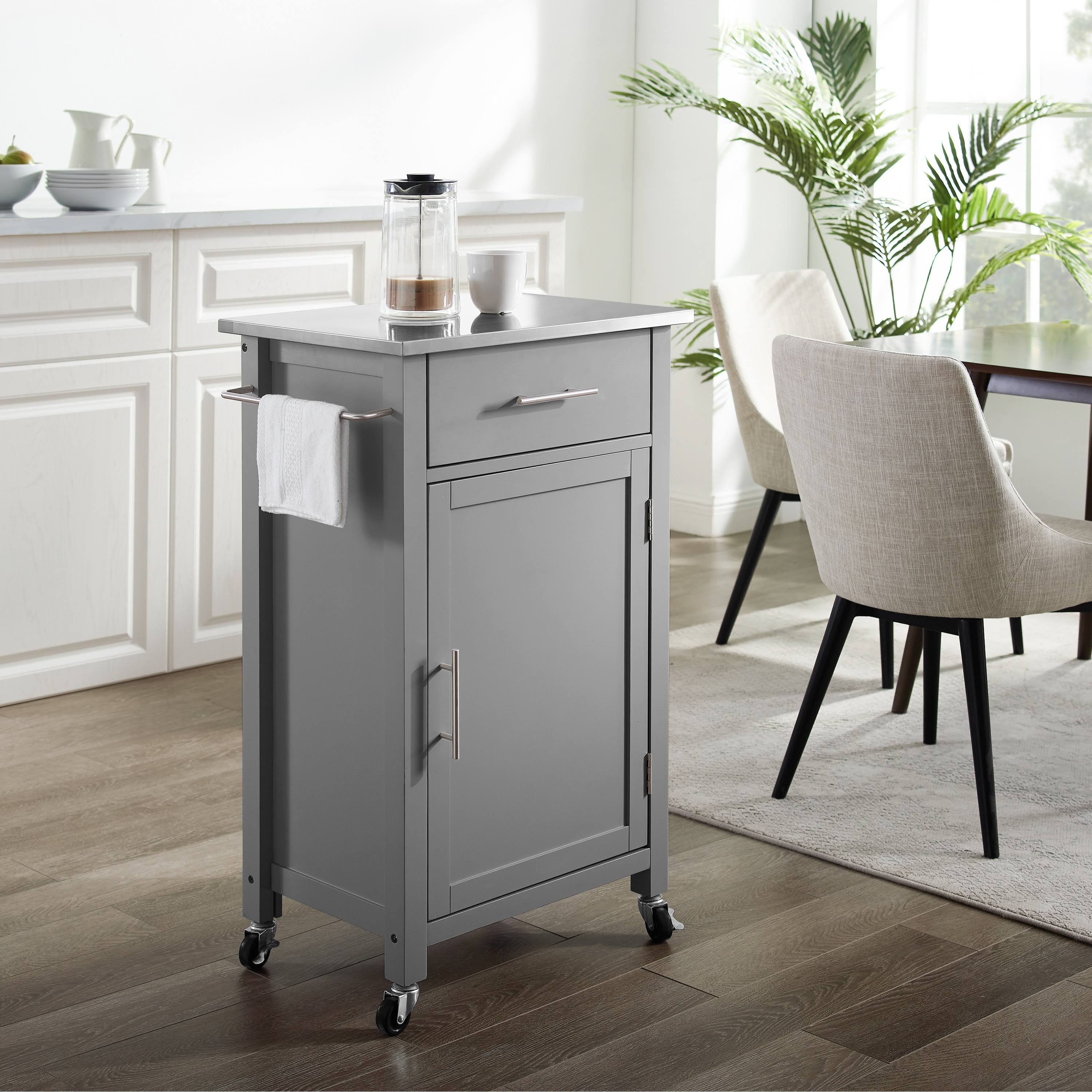 Crosley Savannah Compact Kitchen Island Cart Gray Stainless Steel Top