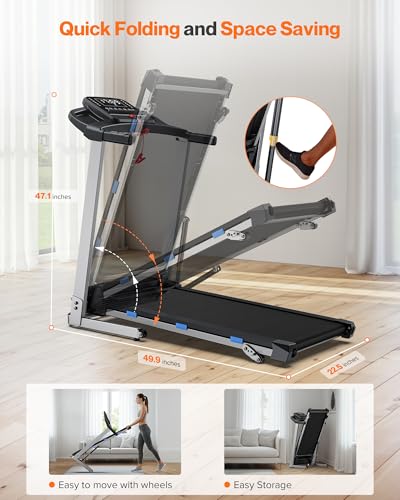 Folding Treadmill with Incline, 3.0 HP Quiet Treadmills for Home, 350 lbs Weight Capacity & 7.6 MPH