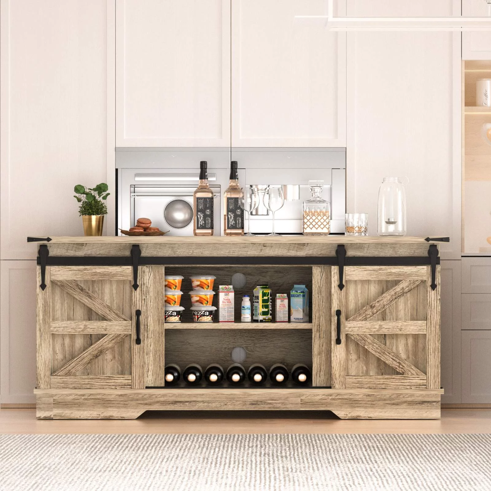 Sonegra Farmhouse TV Stand for TVs up to 65”, Entertainment Center with Storage, Rustic Console Table for Living Room, Grey
