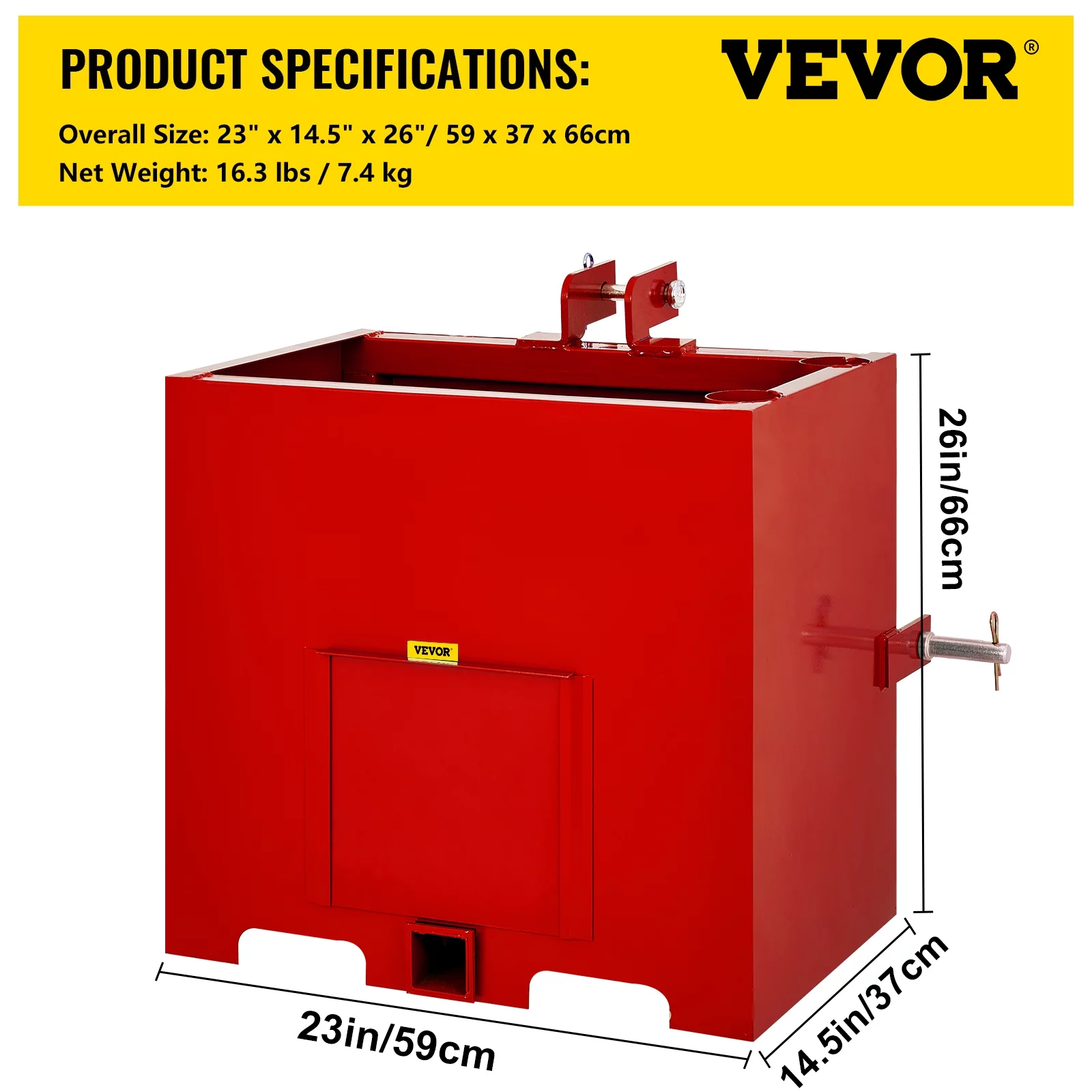 VEVOR 3 Point Ballast Box, 800lbs Capacity Hitch Ballast Box, Standard 2'' Hitch Receiver, Tractor Ballast Box with 5cu.ft Volume, Heavy Duty Steel