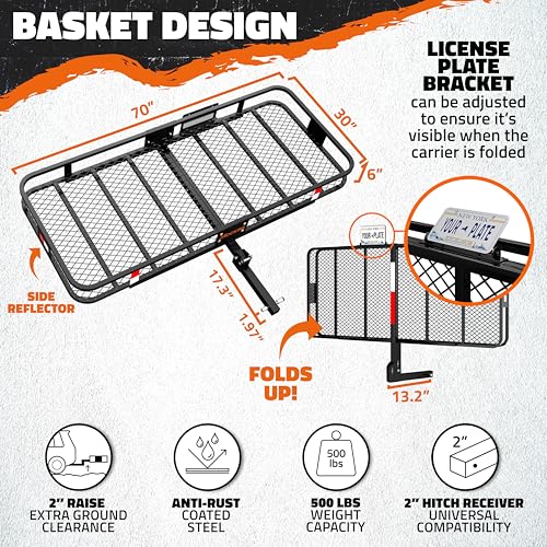 Mockins 40 Cubic Ft. Cargo Carrier Bag & 70"x30"x6" Folding Trailer Hitch Cargo Carrier Bundle