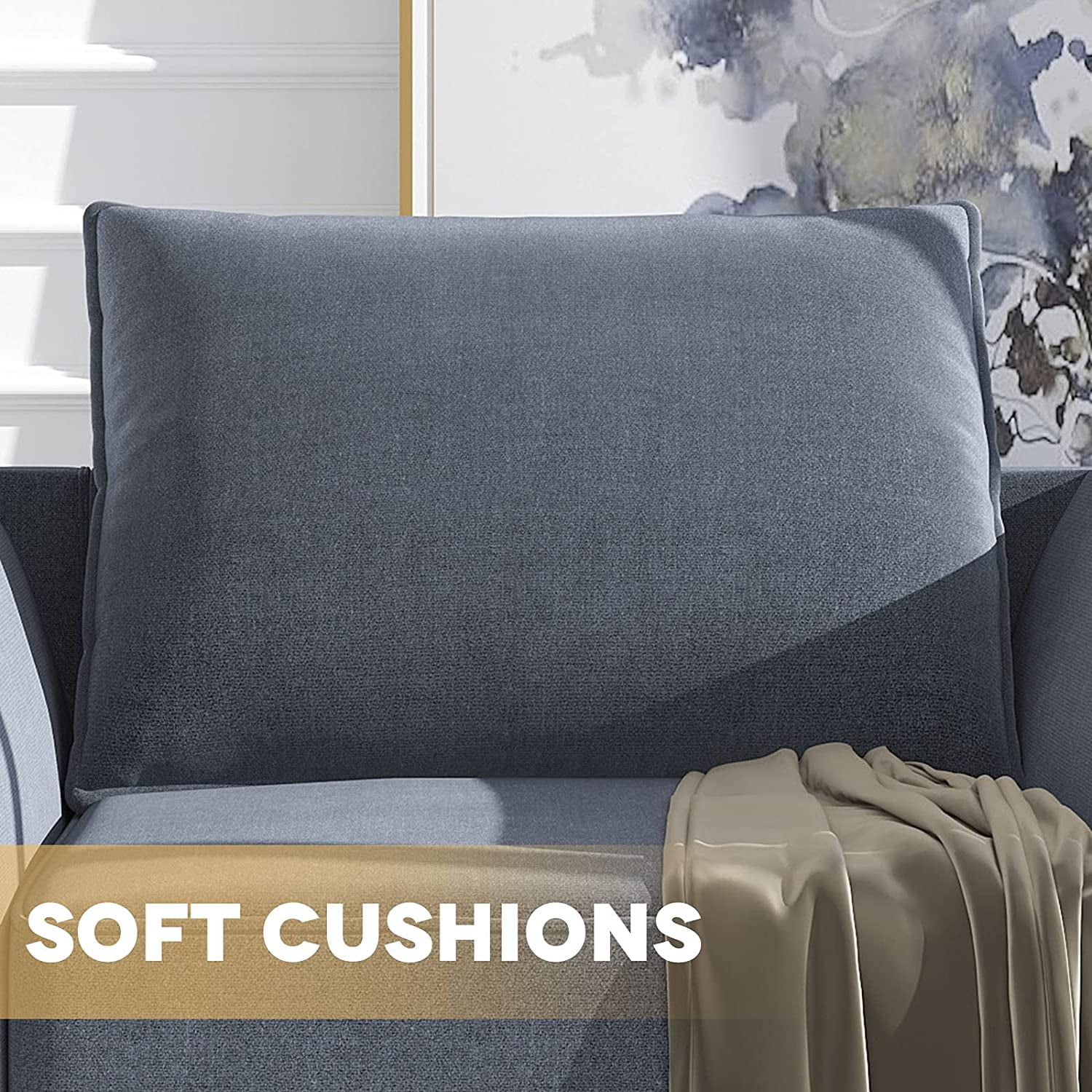 HONBAY Modern Sectional Sofa Upholstered 3-Seater Modular Couch, Bluish Gray