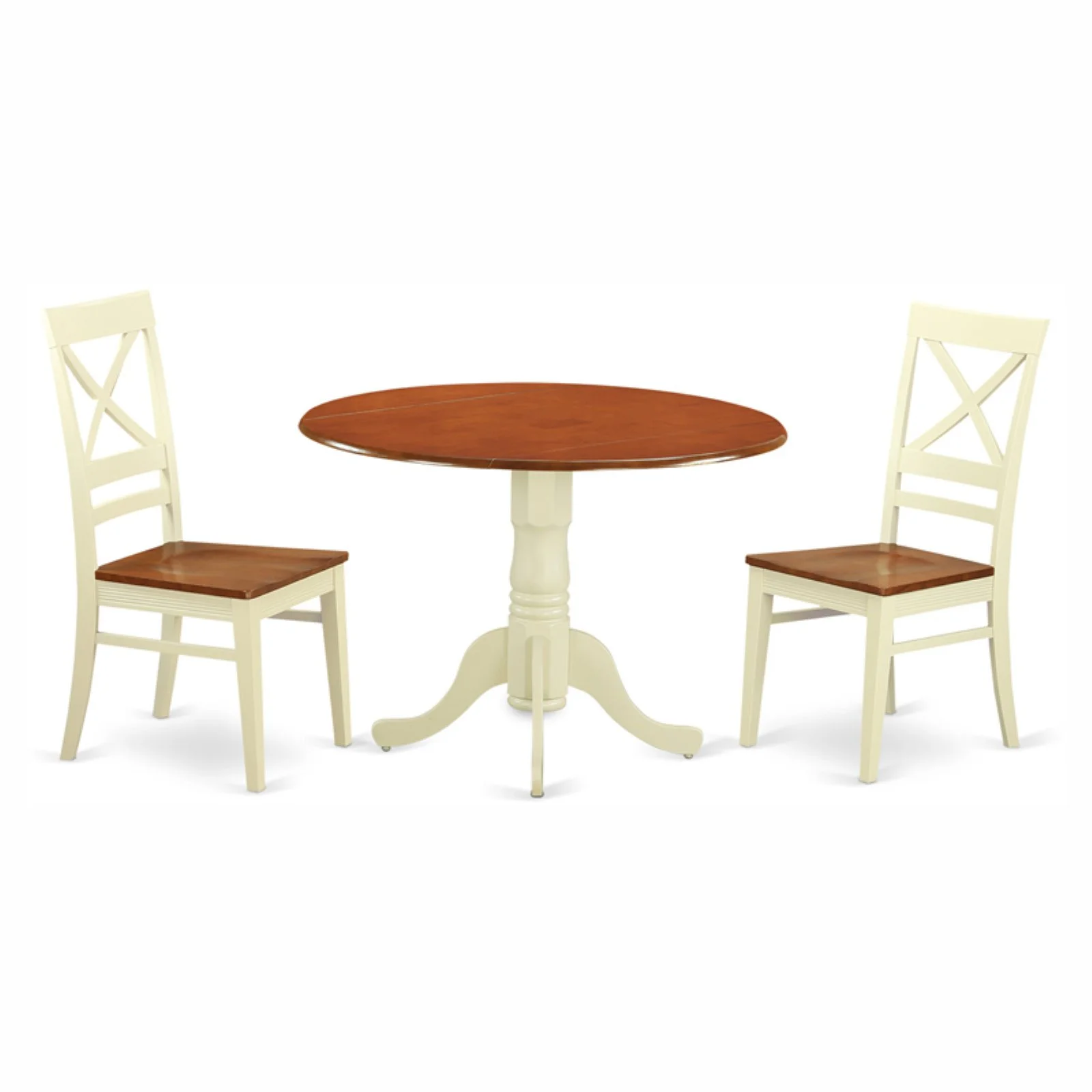 East West Furniture  3 Piece Dining Room Furniture Set- a Round Kitchen Table and 2 Dining Chairs, (Finish Options) Off-White DLQU3-BMK-W
