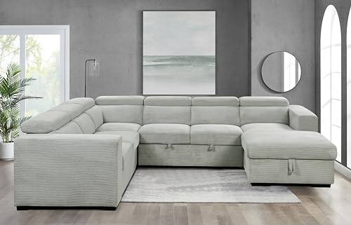roomfitters 123" Oversized Modern U-Shaped 7-Seat Sectional Sofa Couch with Adjustable Headrest, Sofa Bed with Storage Chaise