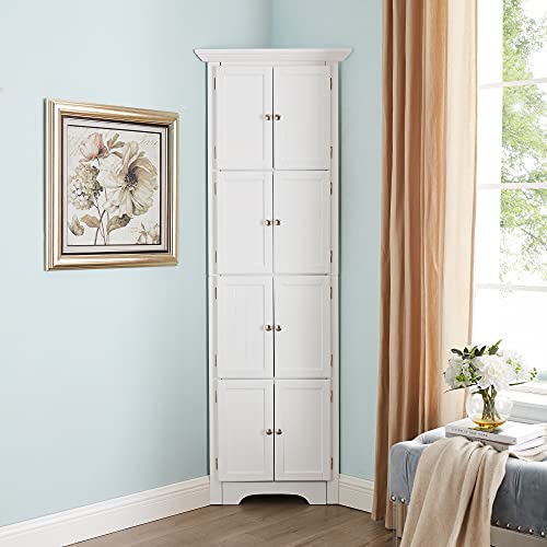 72" Tall Corner Cabinet, Corner Storage Cabinet with Doors and 4 Shelves