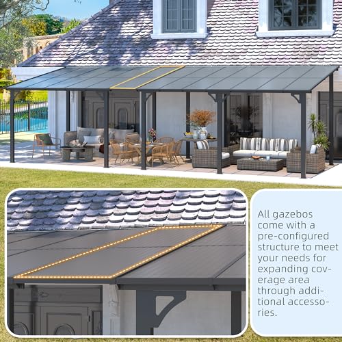 AECOJOY 10&rsquo; x 10&rsquo; Gazebo, Wall Mounted Gazebos Pergola on Clearance, Outdoor Patio Lean to Gazebo Awnings for Deck, Porch