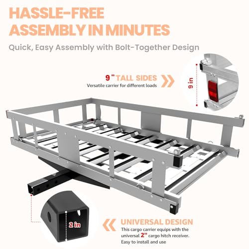 800 Lbs Hitch Cargo Carrier with Ramp, 50 X 28.3 X 5 in Trailer Hitch Cargo Carrier, Hitch Mount Cargo Carrier for SUV, Pickup, Sedan