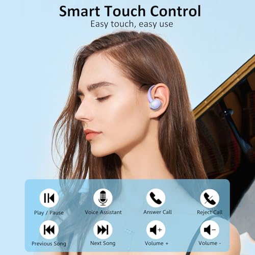 Wireless Earbuds, Bluetooth 5.4 Headphones Sports, 50H Playback Over-Ear buds with ENC Noise Cancelling Mic