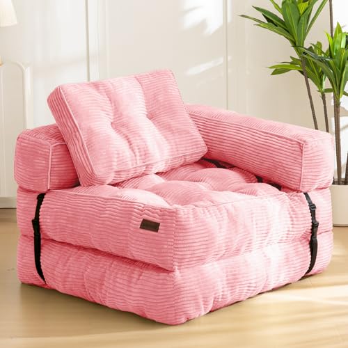 MAXYOYO Folding Sofa Bed, L-Shaped Convertible Sofa Bed with Armrest Foldable Sleeper Couch with Pillow