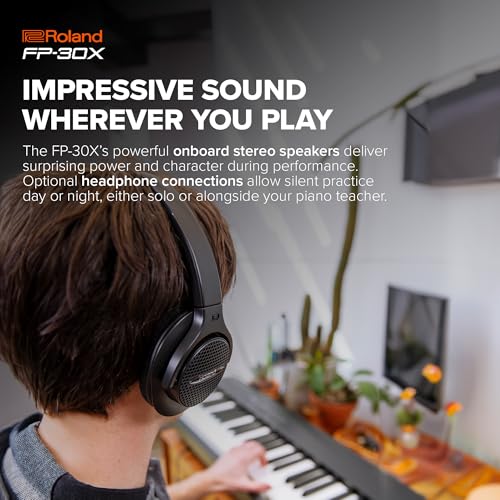 Roland FP-30X Digital Piano with Built-in Powerful Amplifier and Stereo Speakers. Rich Tone Authentic Ivory 88-Note PHA-4 Keyboard for unrivalled
