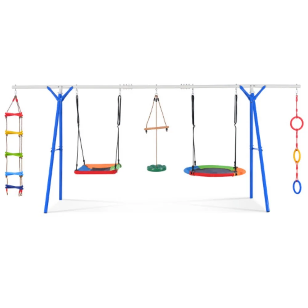 5 in 1 Outdoor Toddler Swing Set for Backyard, Playground Swing Sets with Steel Frame, Multifunction Playsets for Kids with Climbing Ladder