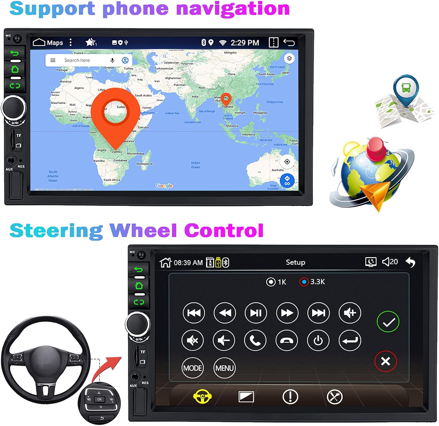 Binize Car Stereo Double Din Compatible with Carplay Android Auto 7 Inch Touch Screen Indash HD Car Radio MP5 Player with Bluetooth,Support FM,AM