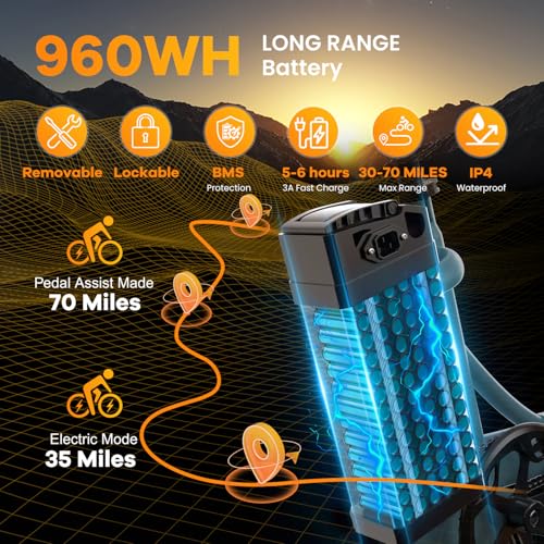 Folding Electric Bike for Adults with Peak 1000W Motor, 48V 20AH Battery up to 30MPH 80 Miles, 20" Fat Tire All Terrain Ebike