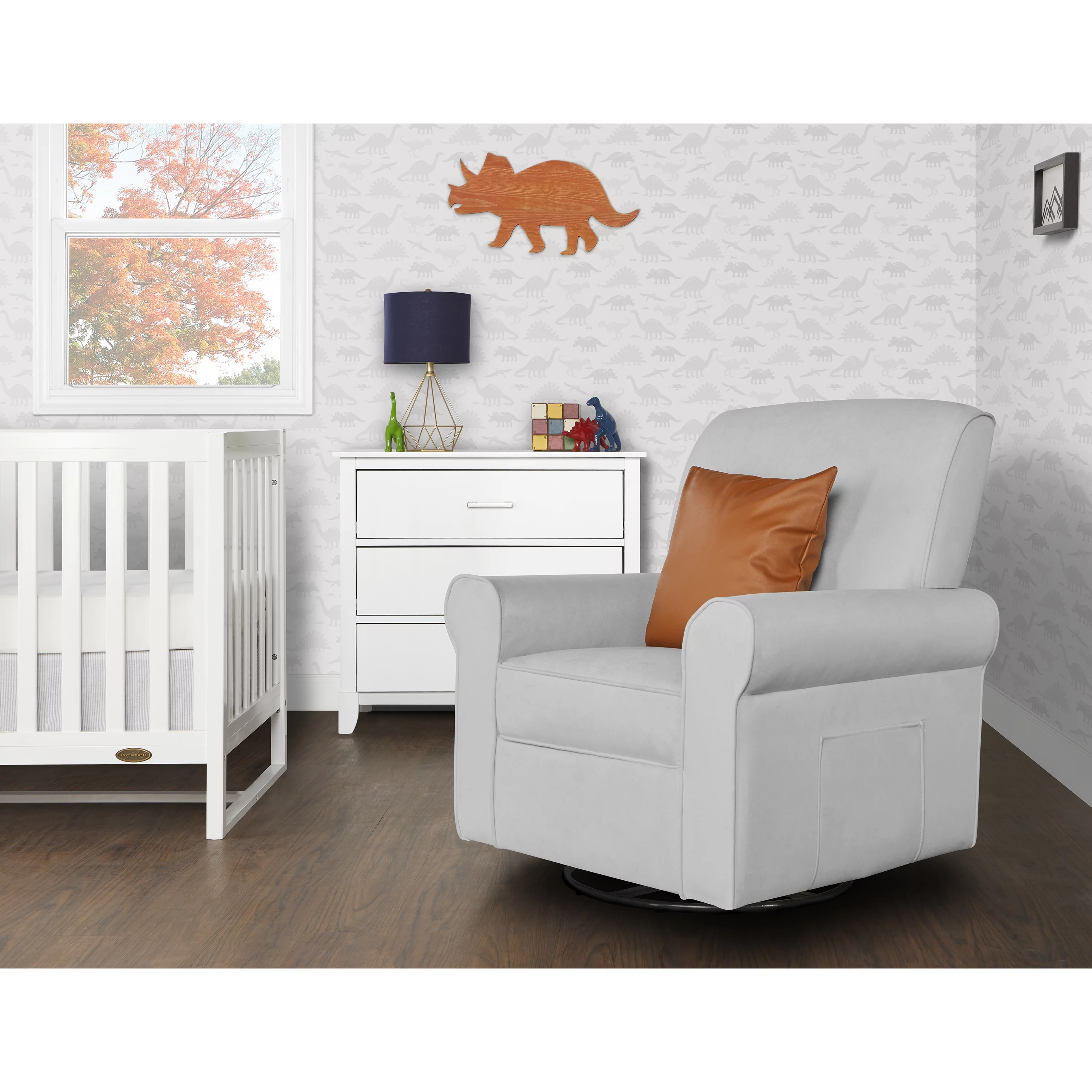 Evolur London Upholstered 360 Swivel l Glider I Rocker I Nursery Glider I Durable Soft Fabric in Gray Finish