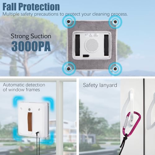 Window Cleaning Robot, 3000Pa Strong Suction Smart Cleaner with Automatic Water Spray, Remote Control, Voice Broadcast