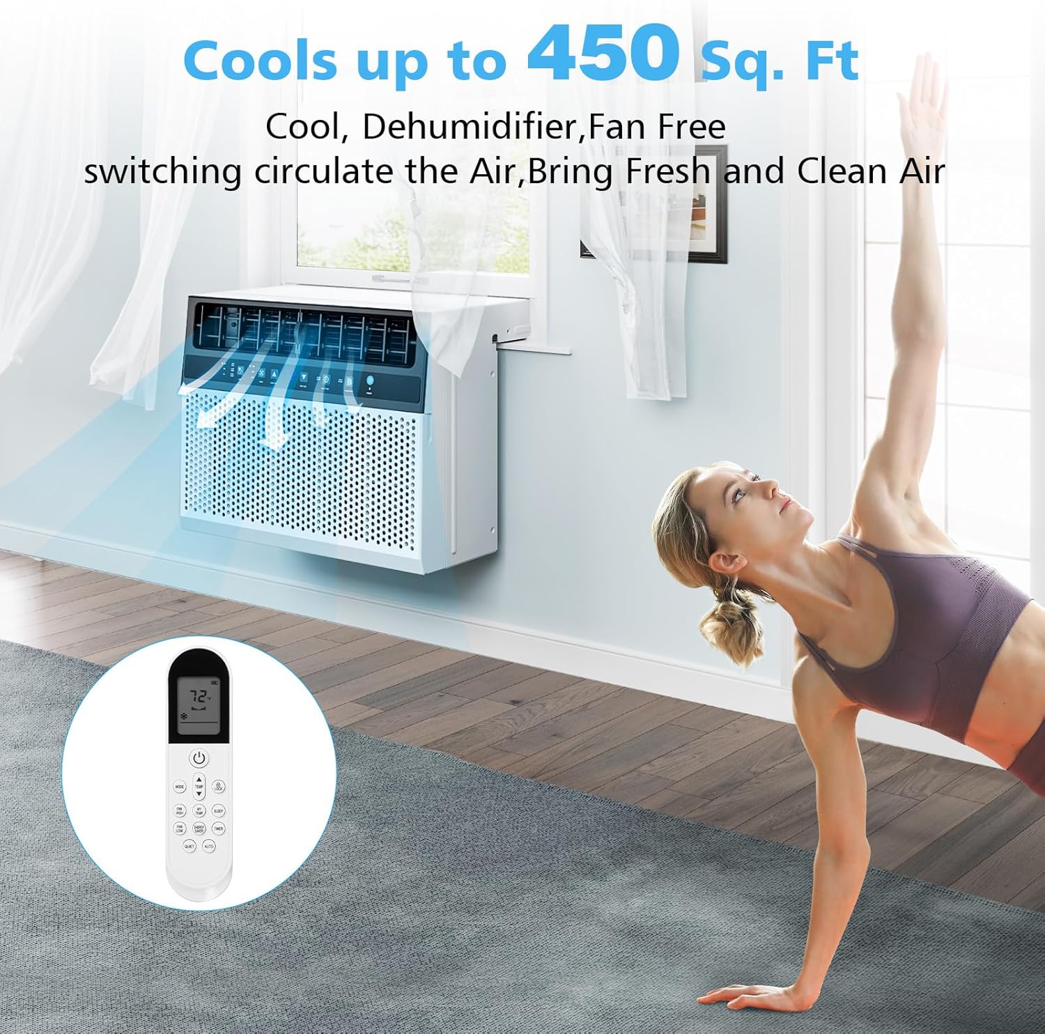 Joy Pebble Window Air Conditioner 10000 BTU, 3 in 1 Ac Window Unit for Room Cools up to 450 Sq.Ft,Dehumidifier&Fan with Energy Saving mode