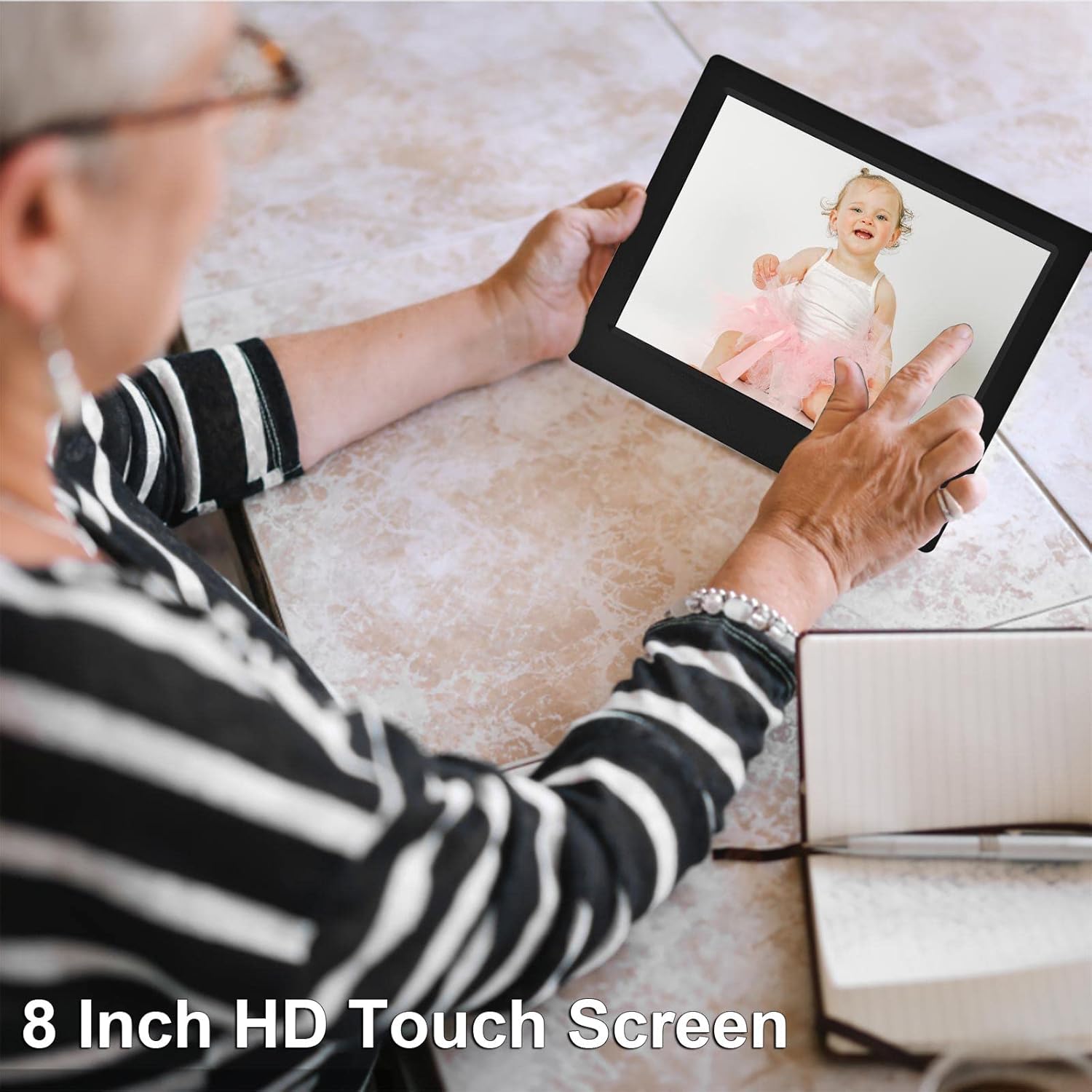 AZXL Digital Photo Frame WiFi 8 Inch HD 1024x768 Touch Screen IPS Display 16GB Storage Automatic Rotation with iOS and Android Frameo App Best Gifts