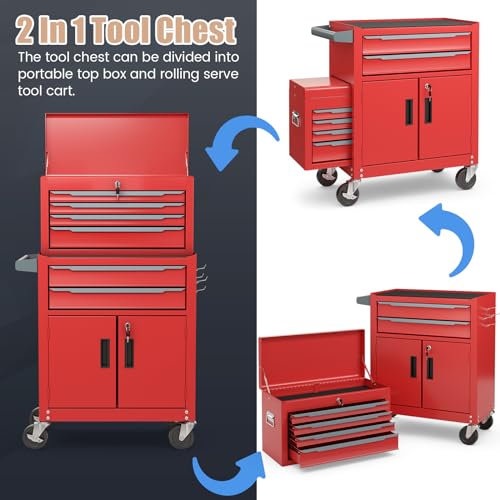 ERGOMASTER Rolling Tool Chest Cabinet Big Capacity Storage with Wheels and Lock Key, Portable Tool-Box Organizer with Sliding Drawers