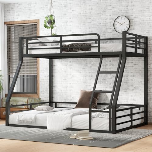 Heavy Duty Bunk Bed Frame with Ladder, Twin XL Over Twin XL Bunk Beds with Safety Guardrails, Adults Bunk Beds with Noise-Reducing Rubber Stoppers