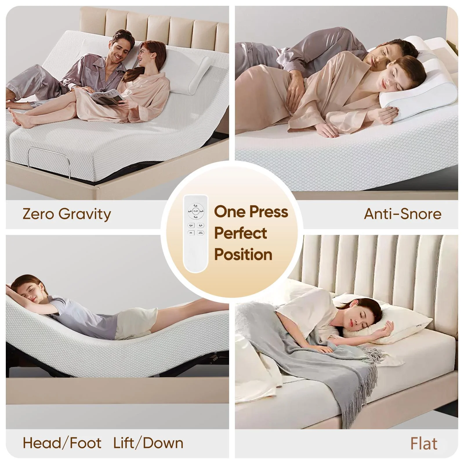 Yesen Home Electric Adjustable Bed Frame Split King Power Platform Bed Base,Wireless Remote,Adjustable Legs,Head & Foot Incline,No Mattress