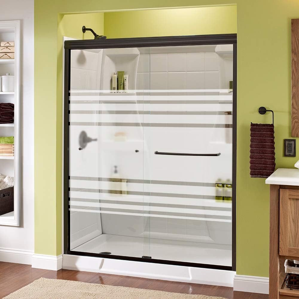 Delta Shower Doors SD3172313 Trinsic Semi-Frameless Traditional Sliding Shower Door 60in.x70in Handle, Nickel Track