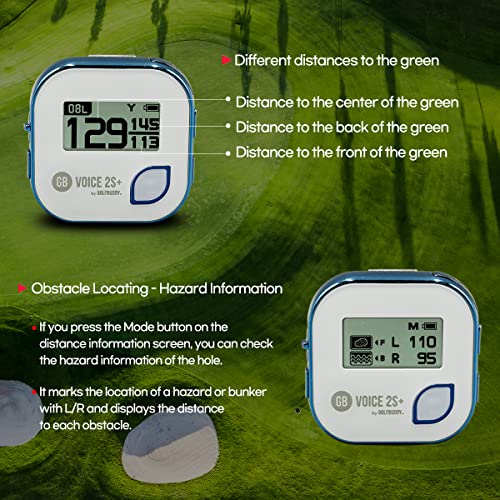 GOLFBUDDY Voice 2S+ Talking GPS Rangefinder, Clip on Hat Golf Navigation, Slope Mode on/Off, 18 Hours Battery Life, Shot Distance Measurement