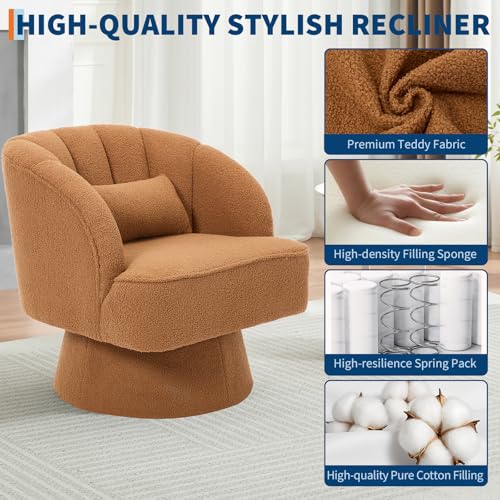 GarveeHome Modern Swivel Barrel Accent Chair, 360° Teddy Fabric Upholstered Armchair with Striped Backrest & Plush Padding