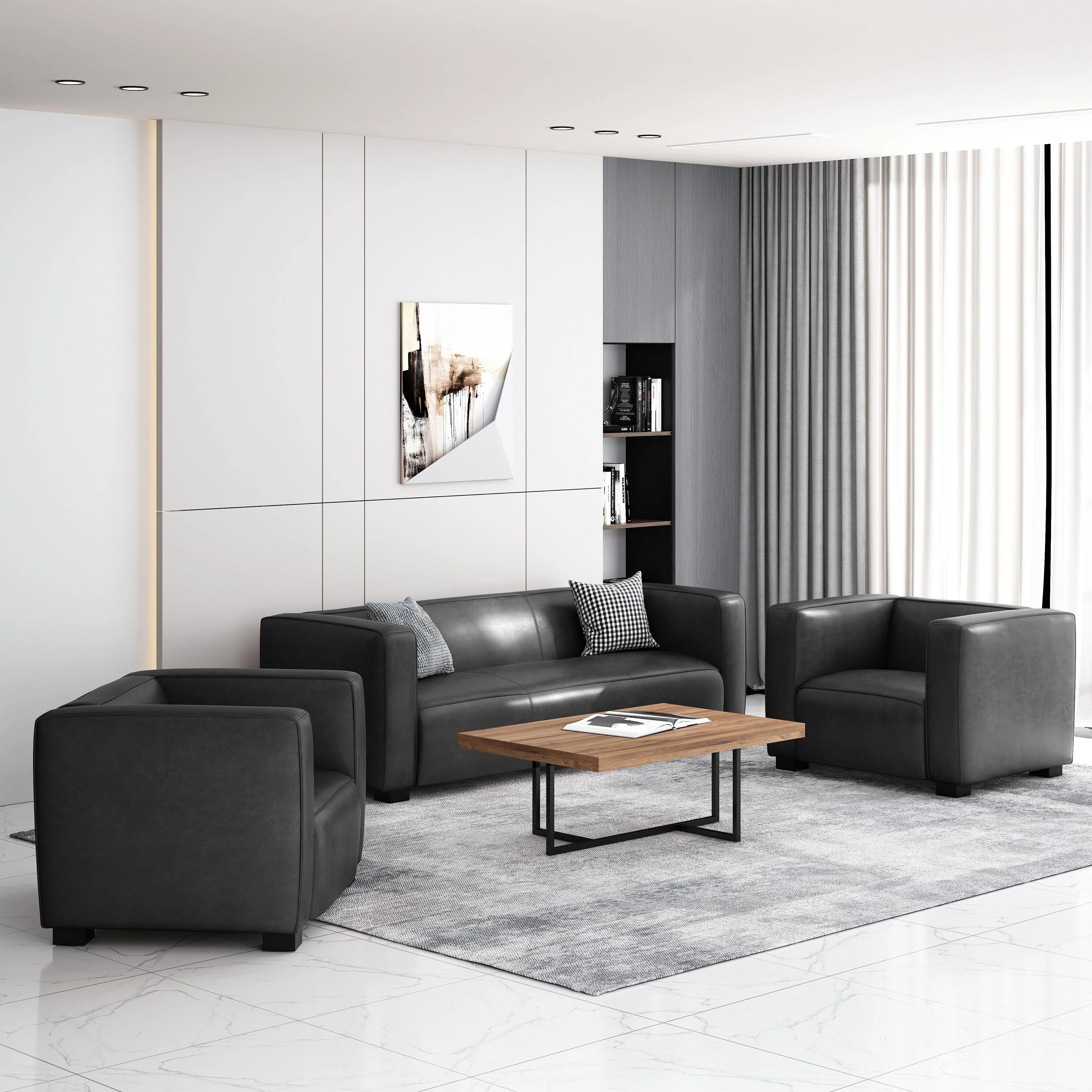 Christopher Knight Home Goyette Faux Leather 3 Piece Club Chair and Sofa Set by  Cognac Brown/ Dark Walnut