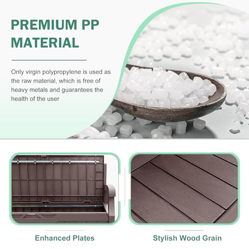 Greesum 80 Gallon Outdoor Storage Bench, Resin Patio Furniture with Armrest,Waterproof and UV-Resistant, Perfect to Garden, Poolside and Lawn