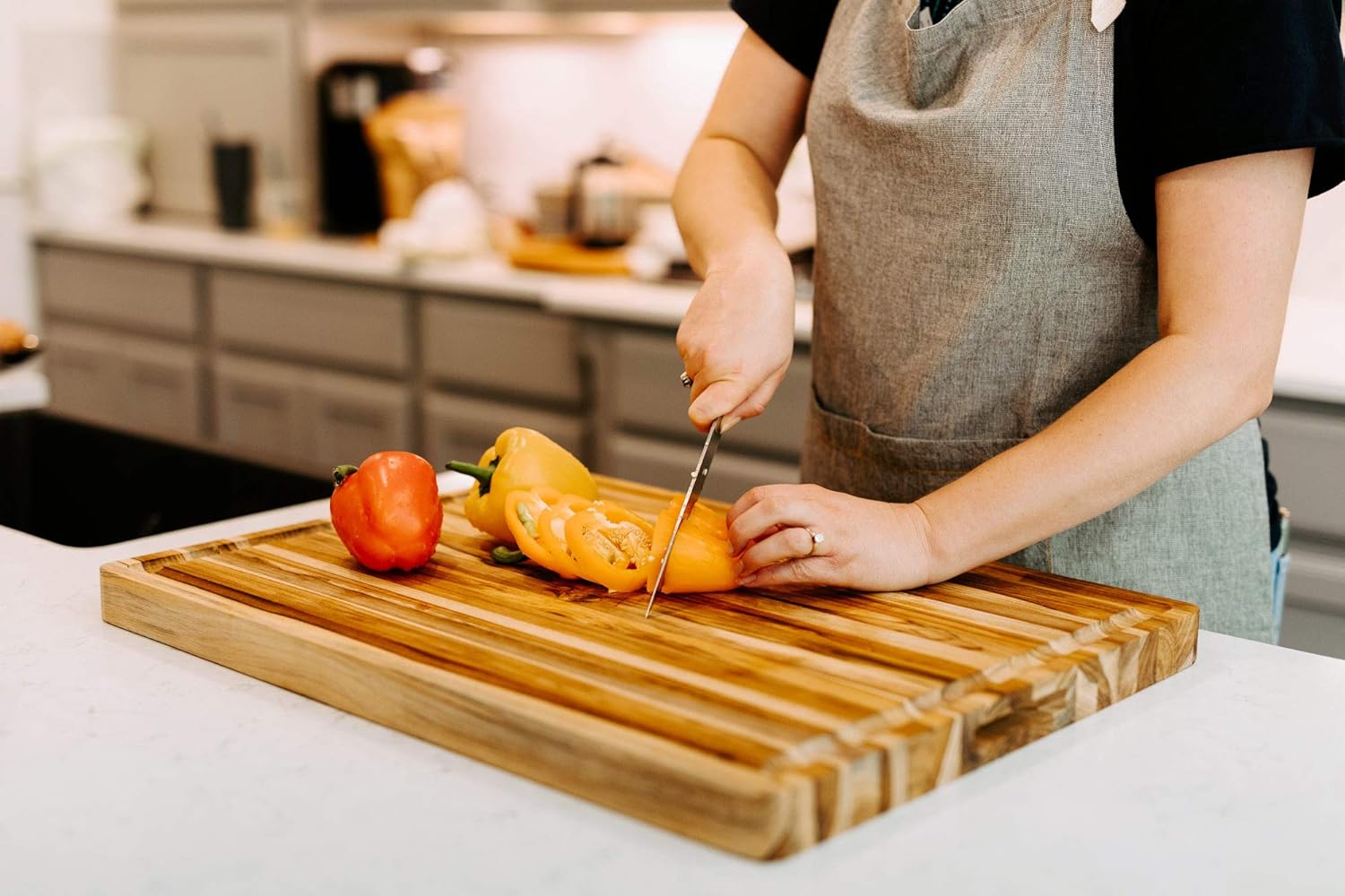 Terra Teak Large Wooden Cutting Board with Juice Groove, 24 x 18 x 1.5 Inch, Brazilian Teak Wood