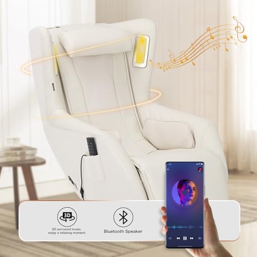 COLAMY Zero-Gravity Massage Chair | Massage and Leisure Dual-Use Chair,360° Swivel,Heat, Low-Noise 3D Bluetooth Speaker,Living Room, Bedroom（White
