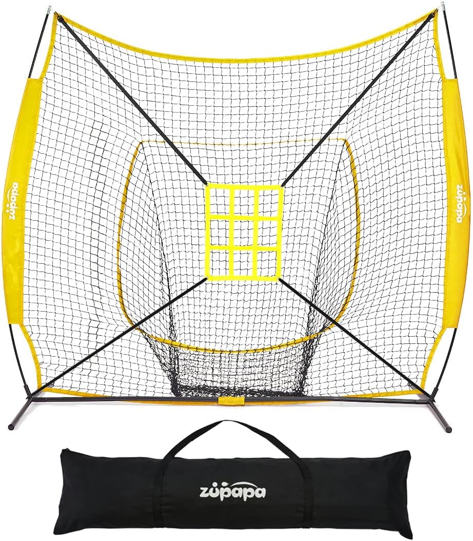 Zupapa 7 x 7 Feet Baseball Portable Hitting Pitching Practice Net, Baseball Backstop Practice Net for Batting Catching for All Skill Levels