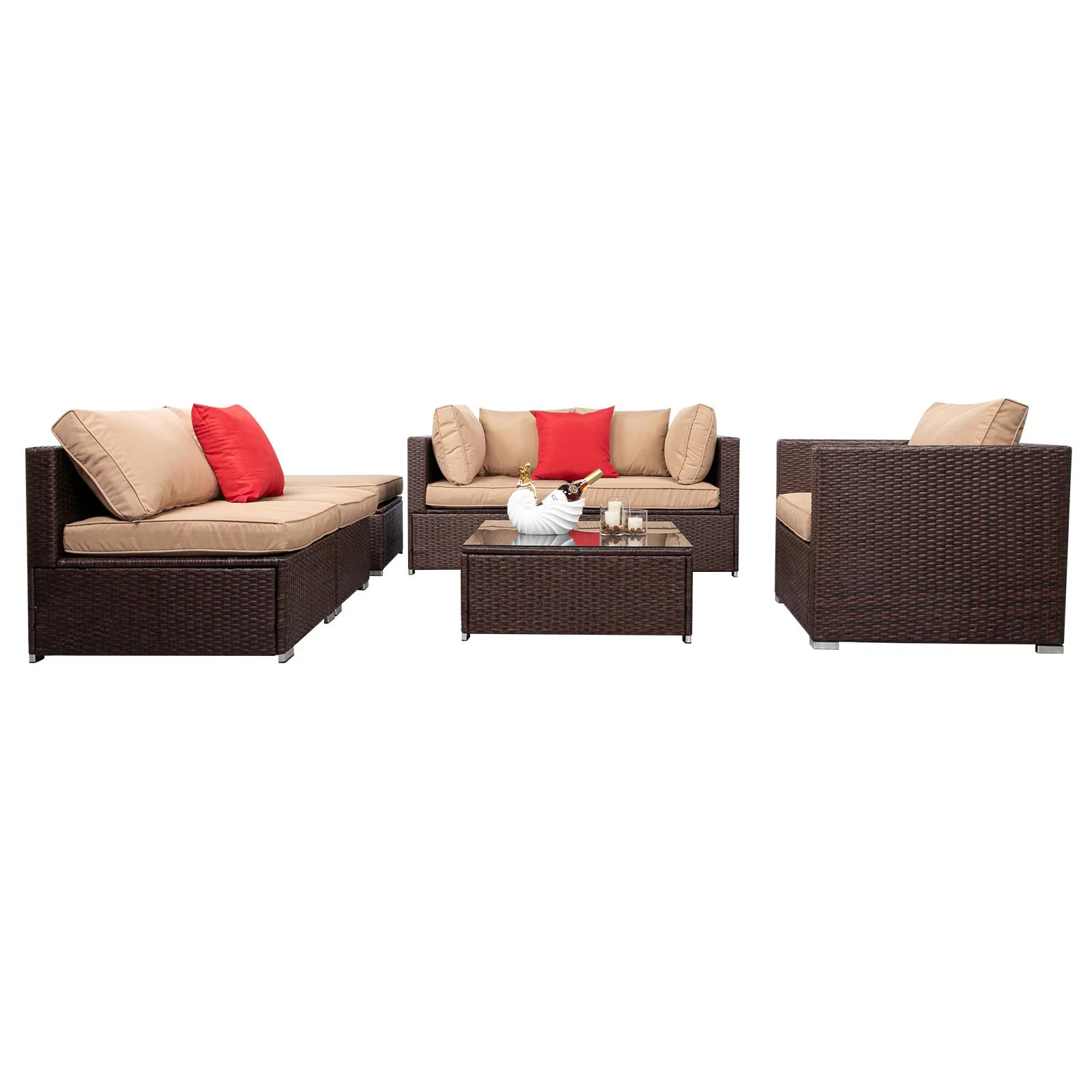 SalonMore 7PC Rattan Wicker Sofa Set Sectional Couch Cushioned Home Furniture Patio Garden