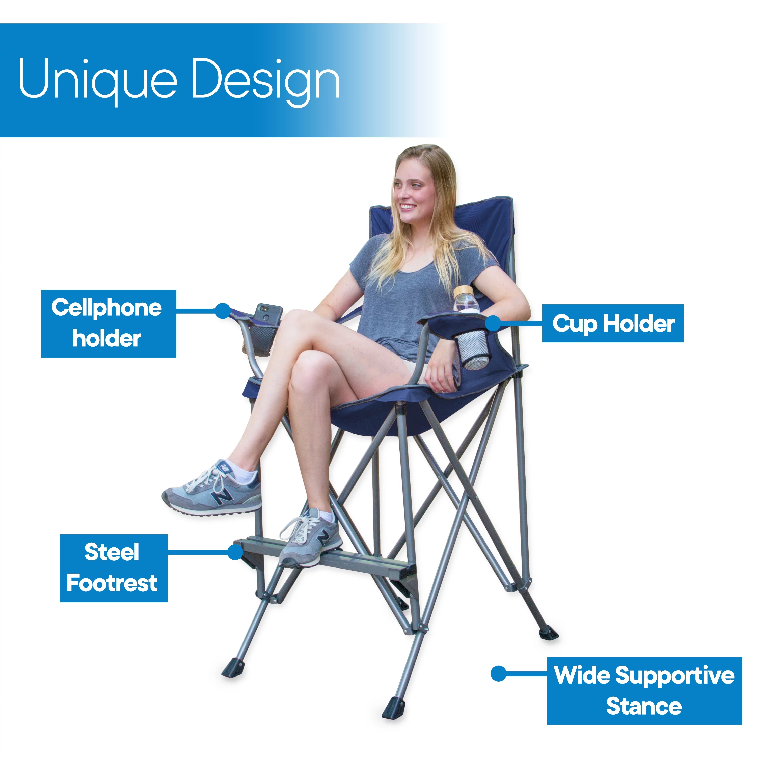 Extra Tall Folding Chair - Bar Height Director Chair for Camping, Home Patio and Sports - Portable and Collapsible with Footrest and Carrying Bag