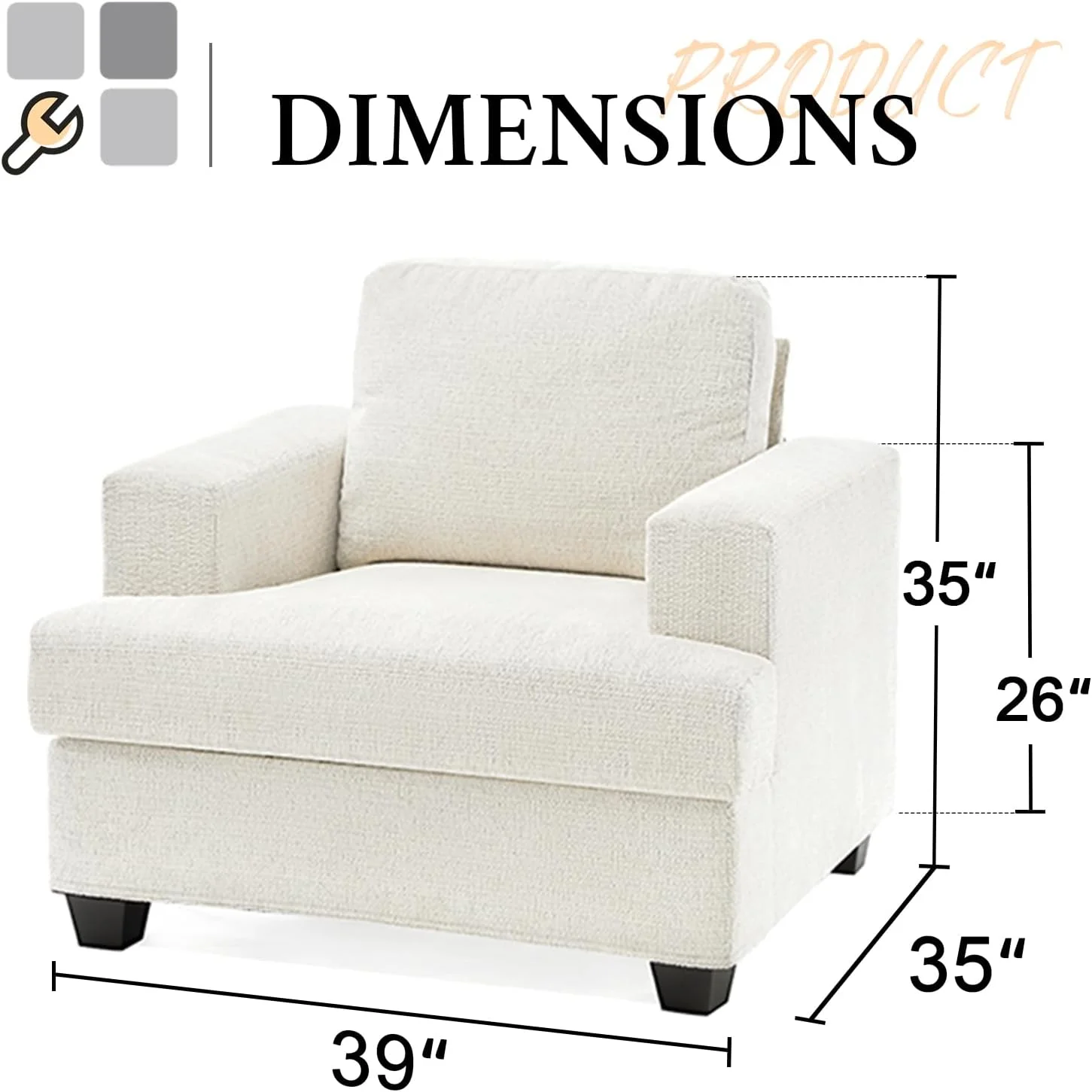 Papajet Sofa, Modern Couches with Extra Deep Seats, 39 Inch Wide Single Seater Couches for Living Room, Bedroom and Office (Chenille, Beige)