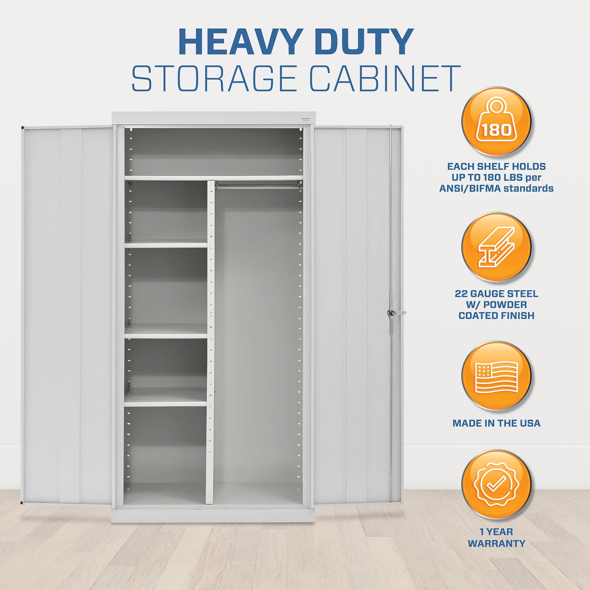 Classic Series 36"W x 72"H x 18"D Combination Storage Cabinet with Adjustable Shelves, Dove Grey - Curated Treasures Market
