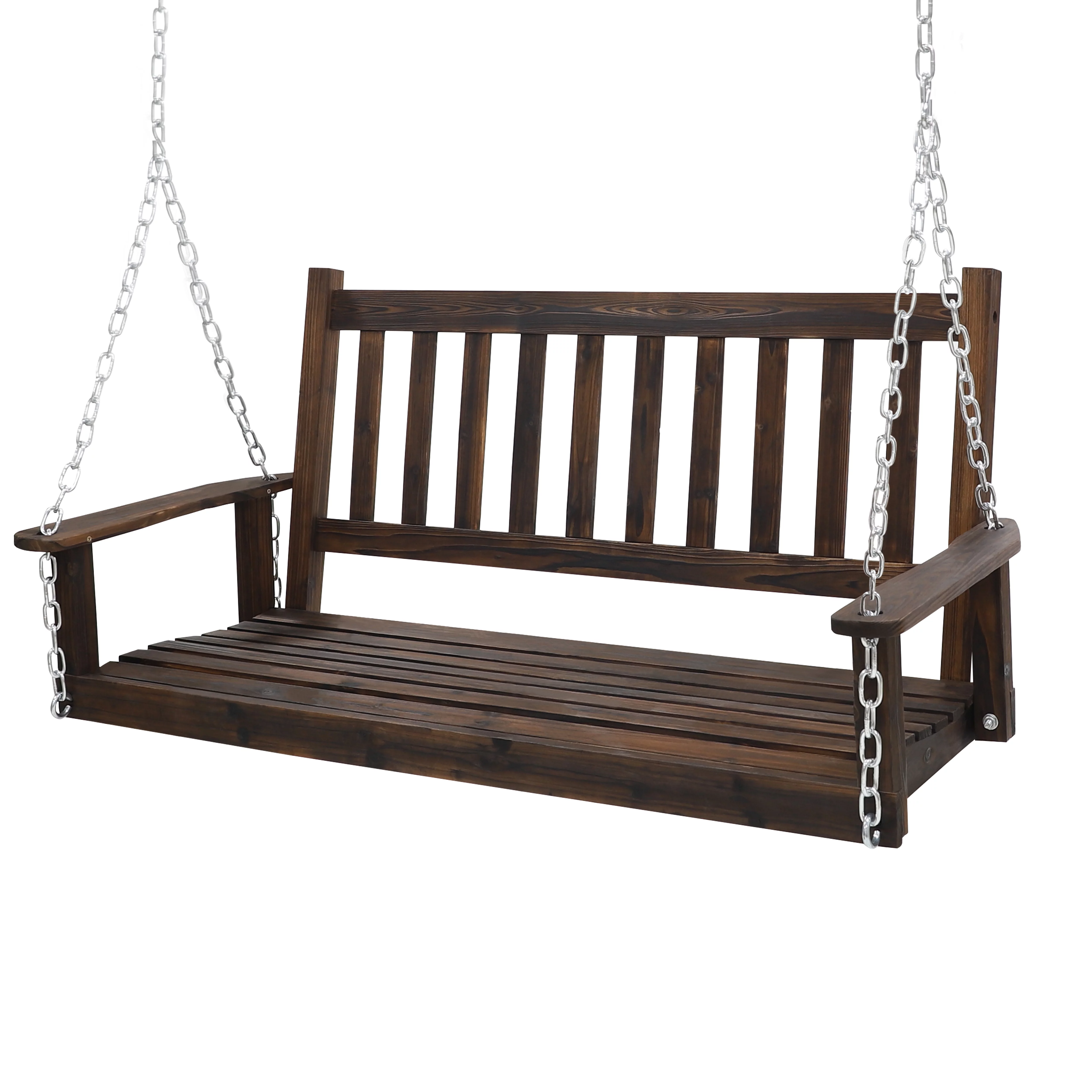 VEIKOUS Outdoor Wooden Porch Swing 4ft w/ Chains 2-person Swing Bench Chair for Patio, Rustic