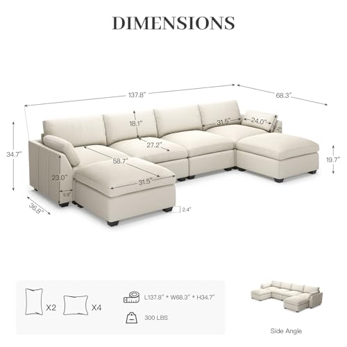 Belffin Extra Large Modular Sectional Sofa,106.3" 4-Seater L Shaped Couch,Velvet Convertible Sectional Couches for Living Room