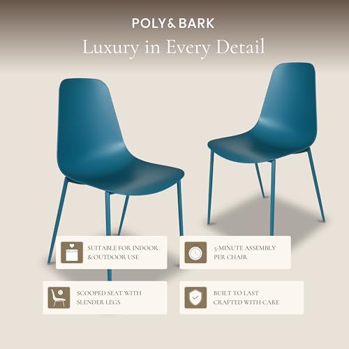 POLY & BARK Isla Modern Kitchen Chairs Set of 4 - Plastic Dining Chair with Metal Legs