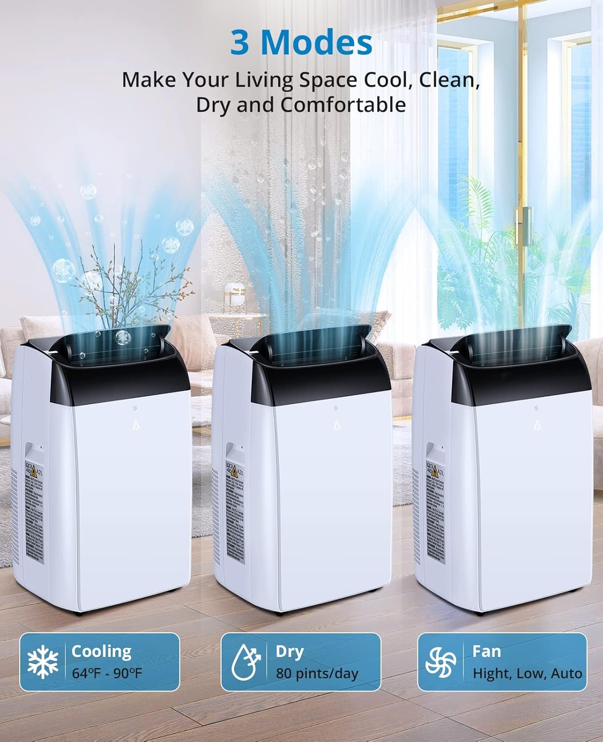 14000 BTU Quiet Indoor Portable Air Conditioner - Powerful Room Cooling for Up to 700 Sq. Ft. with LED Touch Panel & Remote, 3-in-1 Modes
