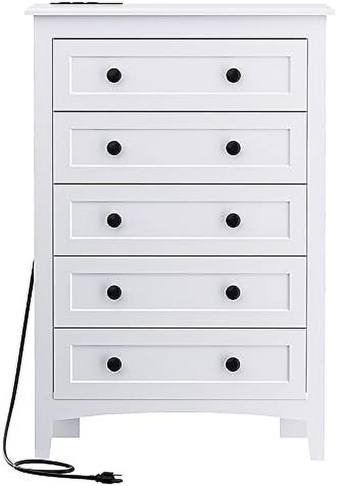 GEROBOOM 4 Drawer Dresser for Bedroom with LED Lights  Chests of Drawer with Charging Station  White Modern Dresser with Deep Drawers for Hallway