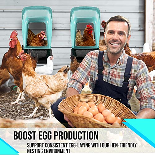 Nesting Boxes for Chicken Coops | Roll Away Hen House for Laying Eggs | Durable Plastic Chick Brooder Box with Perch & Pull Out Egg Tray for Poultry