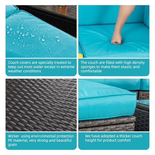 Shintenchi 6 Pieces Patio Furniture Sets Outdoor All-Weather Sectional Patio Sofa Set PE Rattan Manual Weaving Wicker Patio Conversation Set with