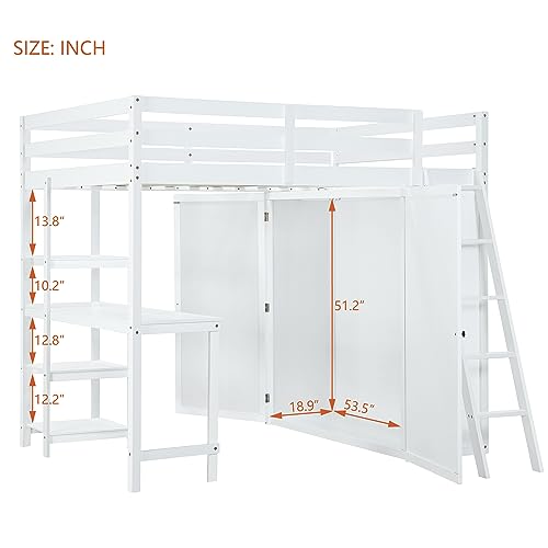 Harper & Bright Designs Full Size Loft Bed with Wardrobe and Desk, Solid Wood Loft Bed Frame with Storage, for Kids Teens Adults (Full Size, White)